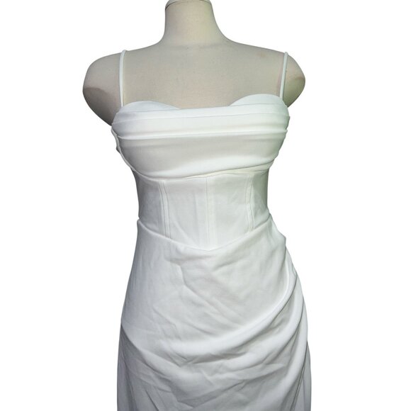 Lulus Always Turning Heads White Bustier Tulip Midi Dress Sz Medium Womens White - Picture 9 of 16